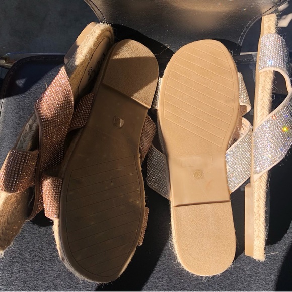 Very G Sparly Bling Rose and Silver Sandle Shoes Both Pairs Size 10 Flats - Picture 4 of 5